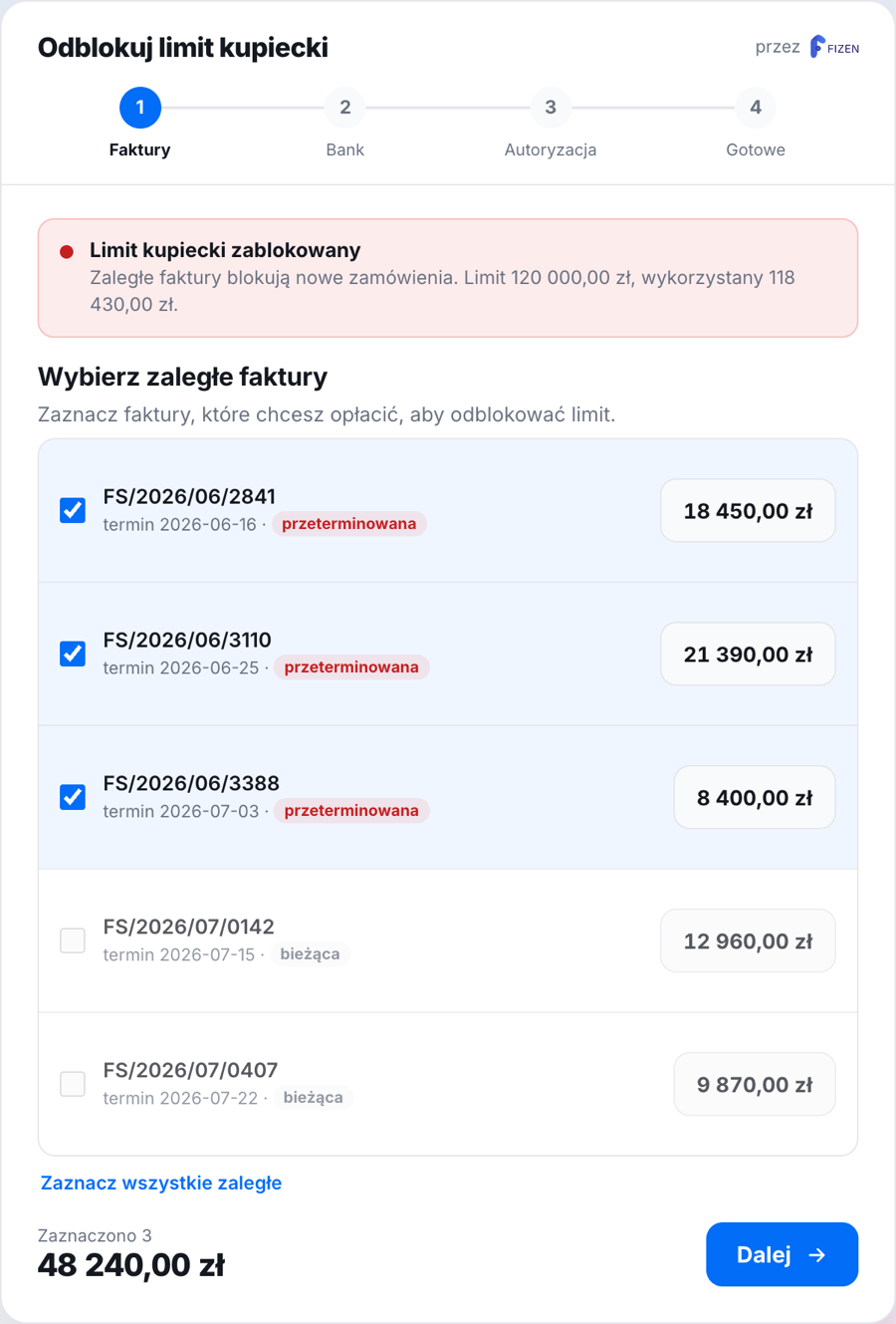 Selecting overdue invoices in the widget