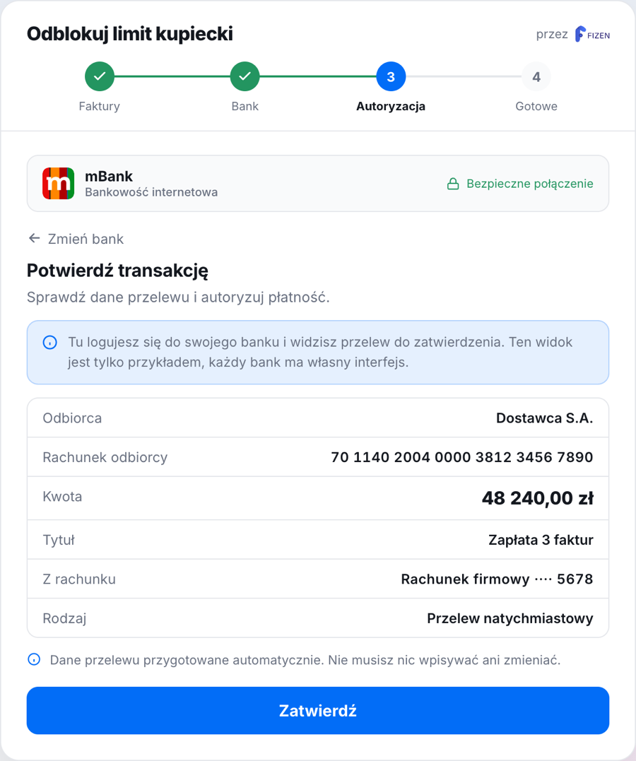 Bank authorization screen with transaction details